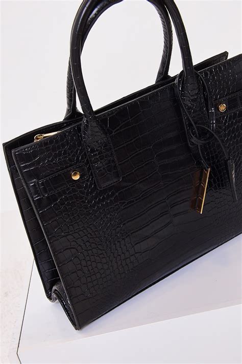 sac à main noir imitation croco